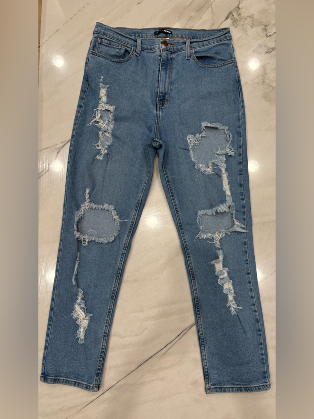 Fashion Nova Womens Distressed High-Waist Blue Jeans Same Day Shipping